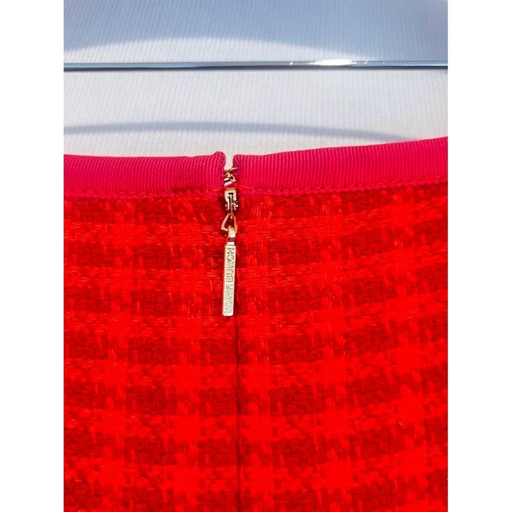 Tory Burch‎ Red Orange Textured Tweed Pencil Skirt Size 0 Gold Logo Zipper